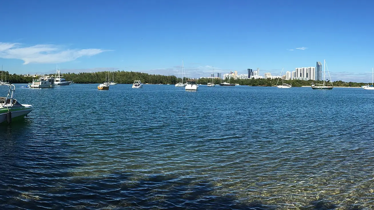 Boats on Biscayne Bay with the Sunny Isles Beach condominium skyline behind